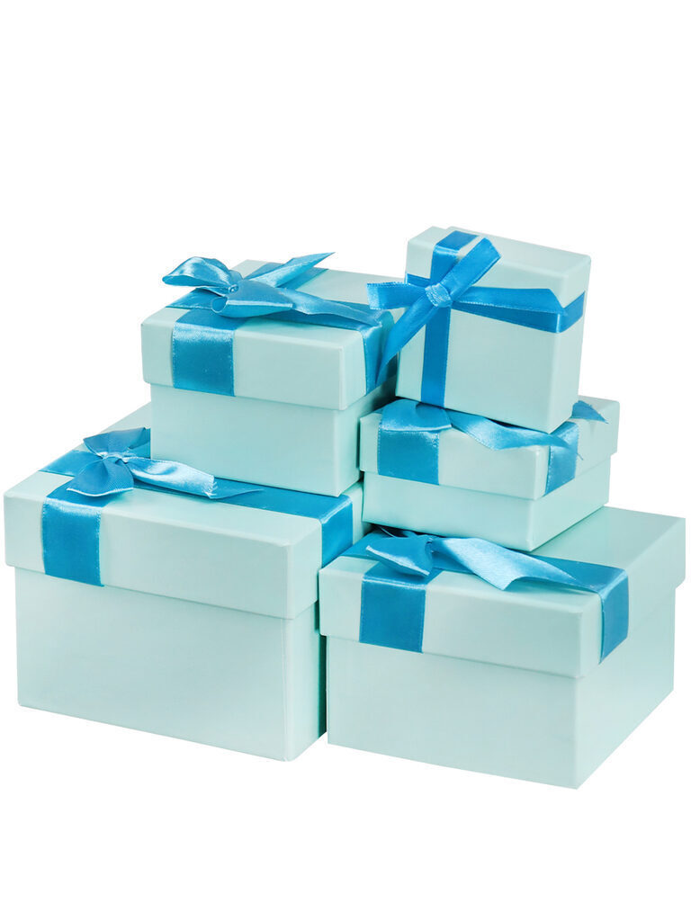 Набор квадратных подарочных коробок 5в1 "Однотонные бирюзовые с лентой" 12*12*9-6*6*3см