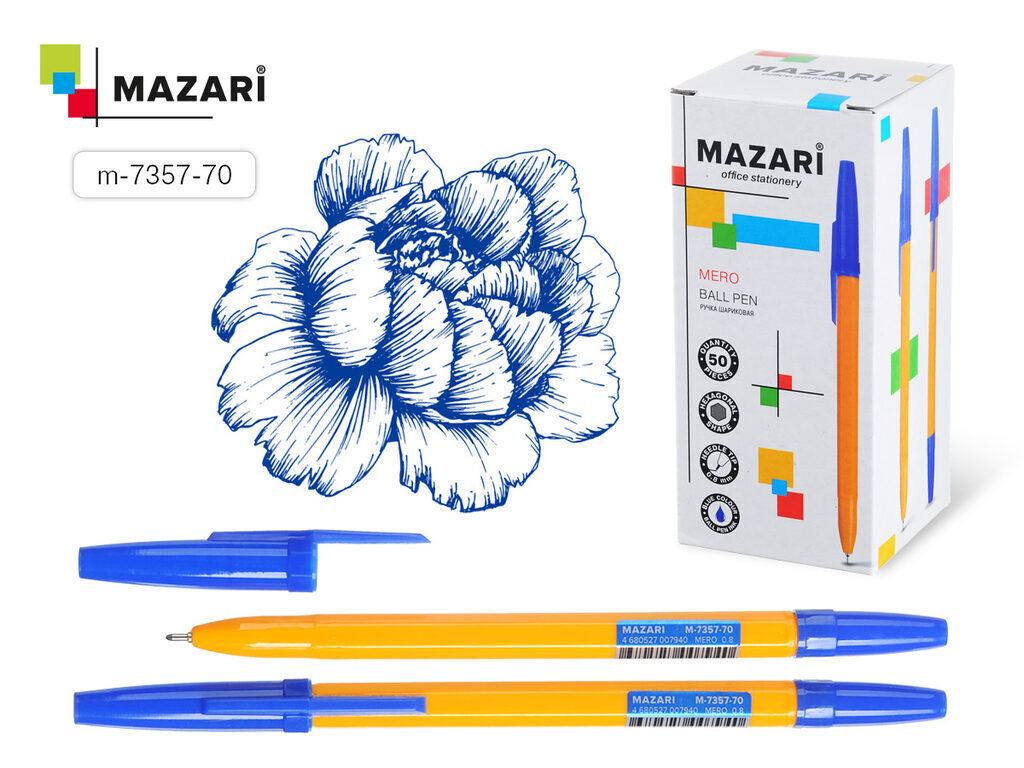Ручка шар. MAZARI "Mero" синяя, игольч.након., 0,8мм, смен.стерж. 137мм