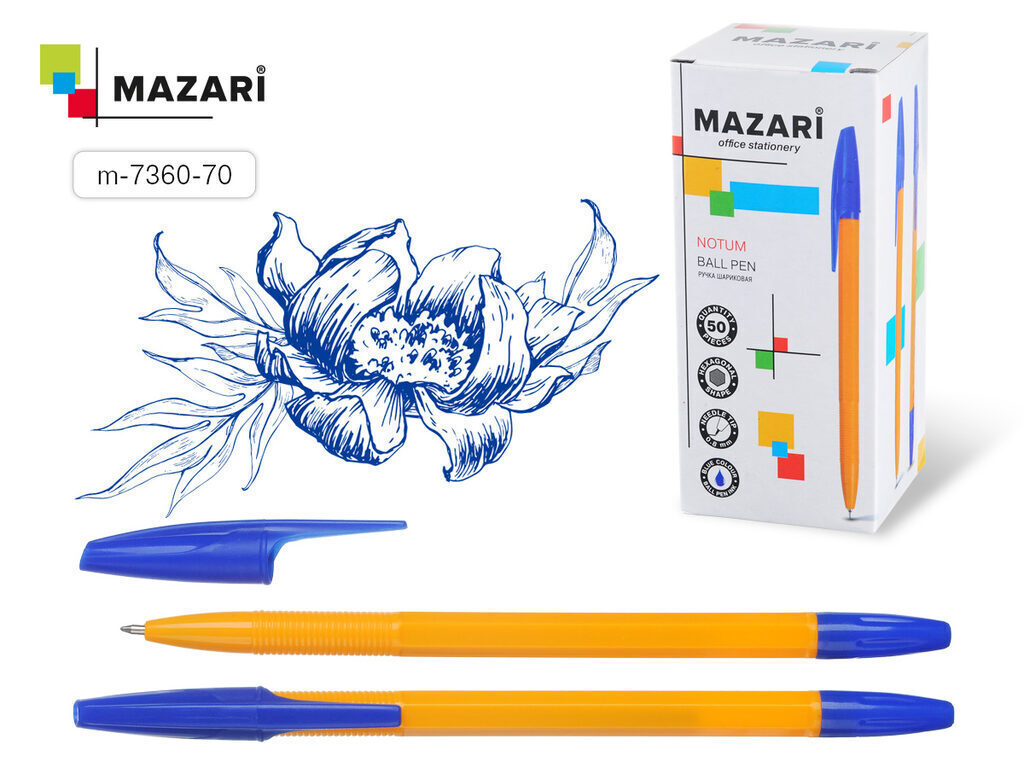Ручка шар. MAZARI "Notum" синяя, игольч.након., 0,8мм, смен.стерж. 140мм