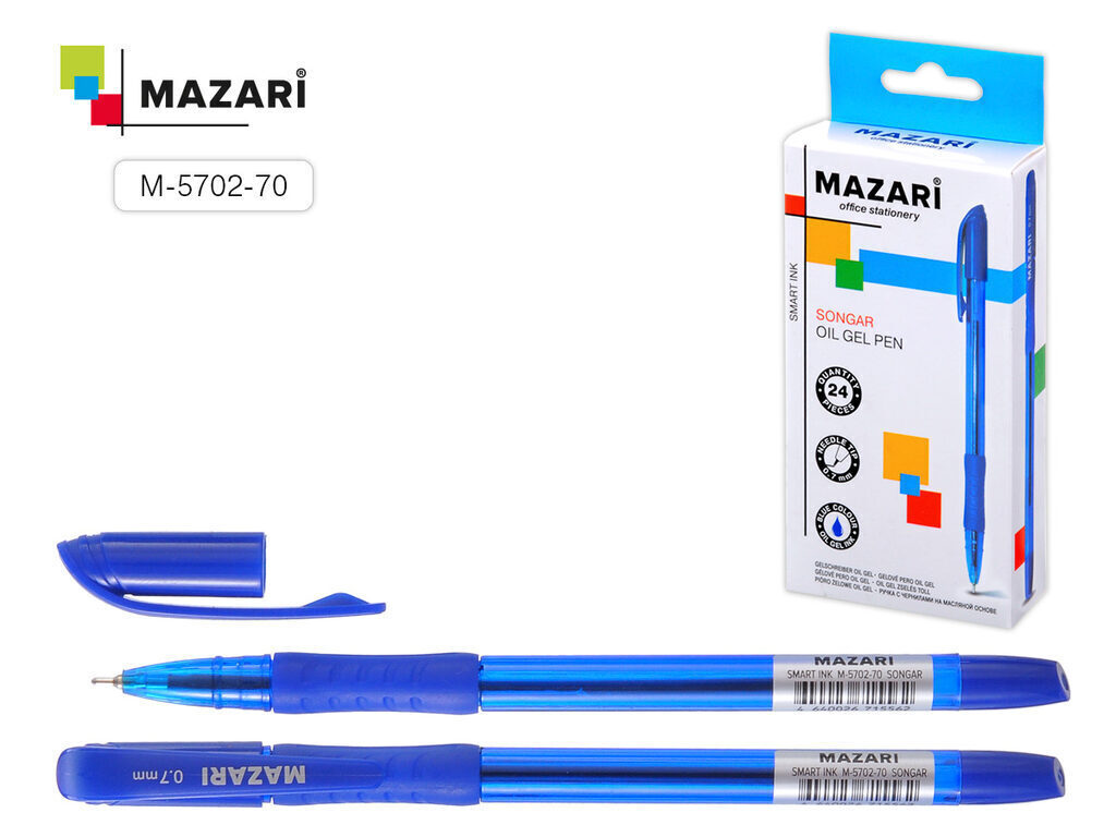 Ручка шар. MAZARI "Songar" синяя, масл.осн., 0,7мм, игольч.након., стержень 136,5мм