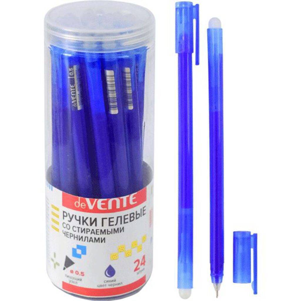 Ручка гелевая стираемая deVENTE "Simple" синяя, 0,5мм, увел. объем чернил