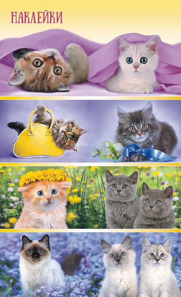 Наклейки детские 16*9см  "Кошки" с блёстками