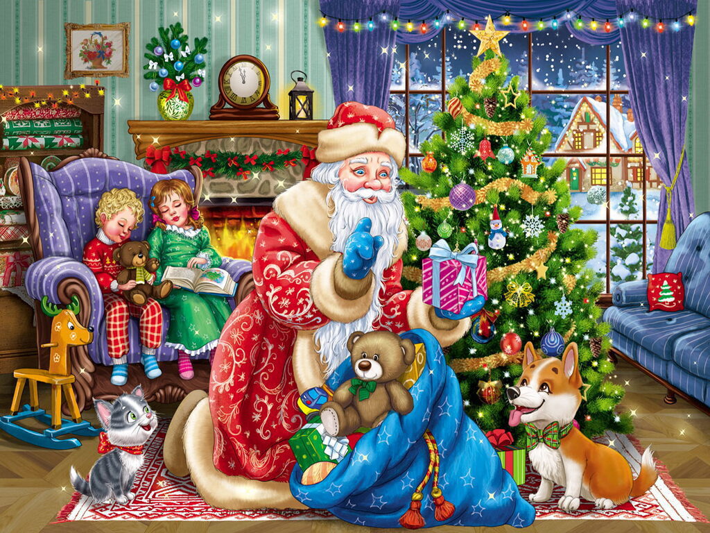 Коробка для конфет  500гр Сундучок "Дед Мороз с мешком подарков"