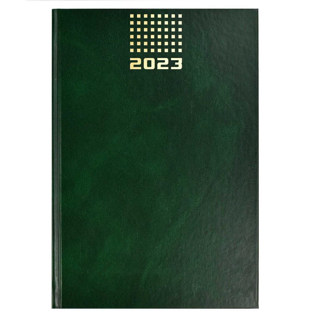Ежедневник дат. 2023г А5 160л., 7БЦ, бумвинил "Зеленый" тисн.фольгой