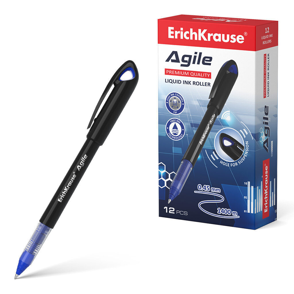 Ручка роллер ErichKrause Agile синяя, 0,45мм