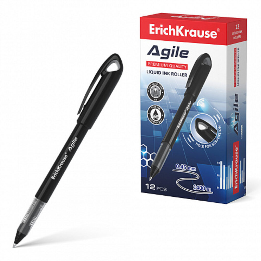 Ручка роллер ErichKrause Agile черная, 0,45мм