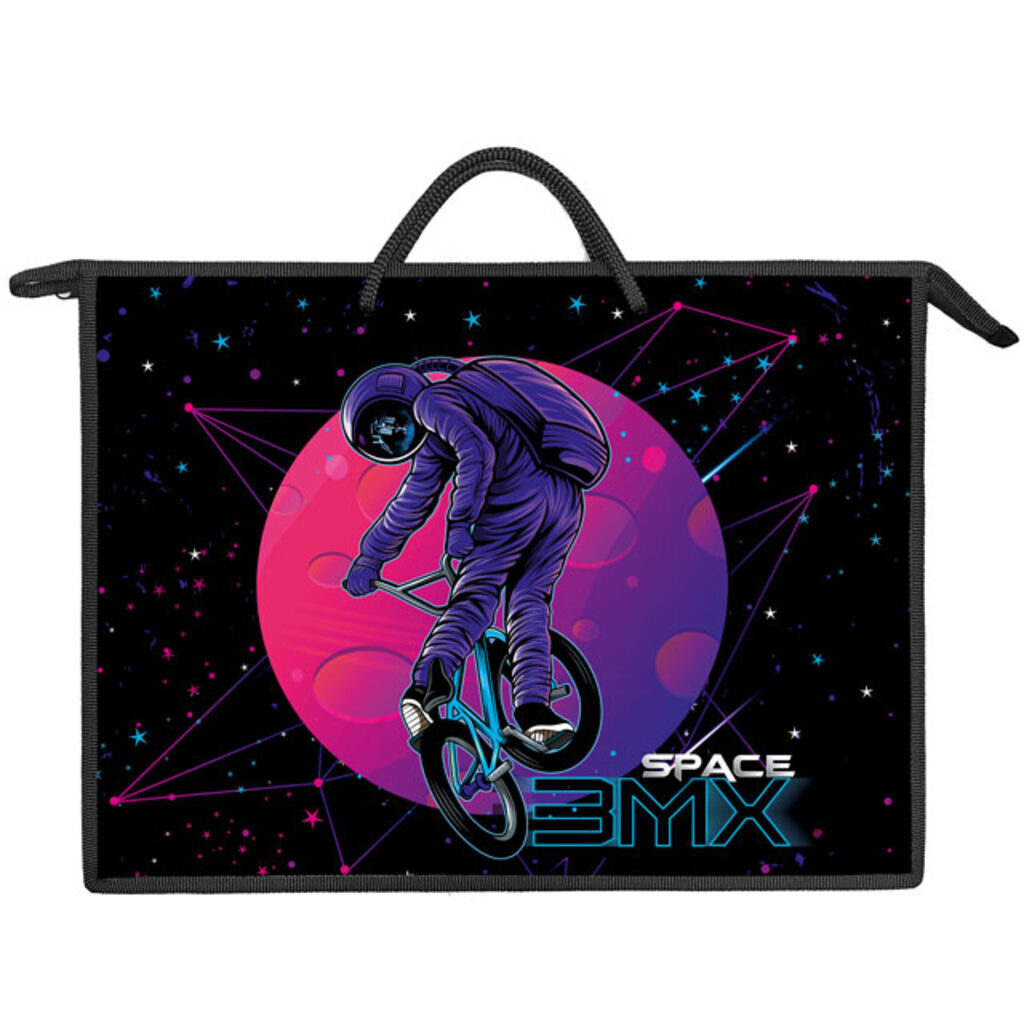 Папка А3 (460*345*40) с ручками, молния, пластик "Космонавт BMX"