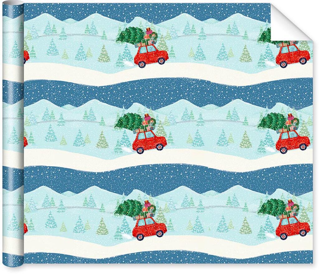 Бумага упаковочная 70*100см "Автомобиль с подарками"