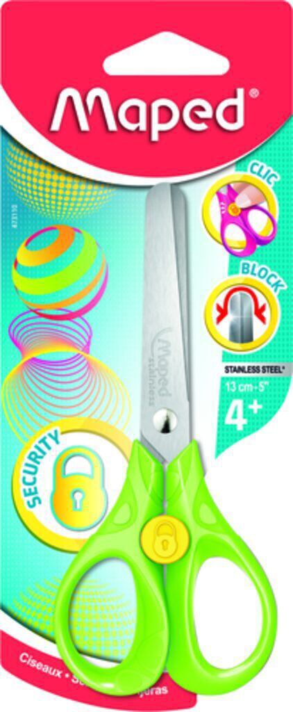 Ножницы детские MAPED "SECURITY 3D" 13 cм симметричные, зеленые, в блистере