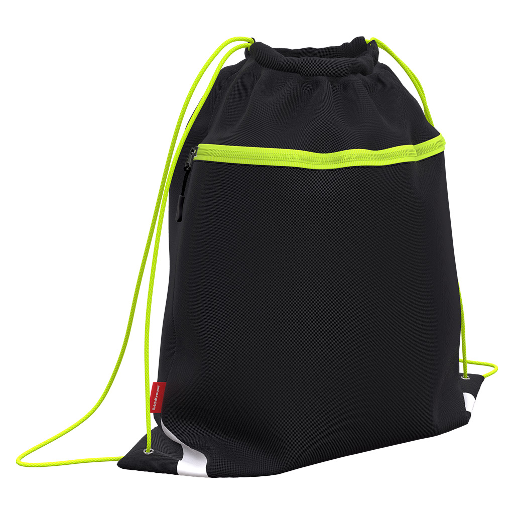 Мешок для обуви ErichKrause с карманом на молнии 500x410мм Black&Yellow