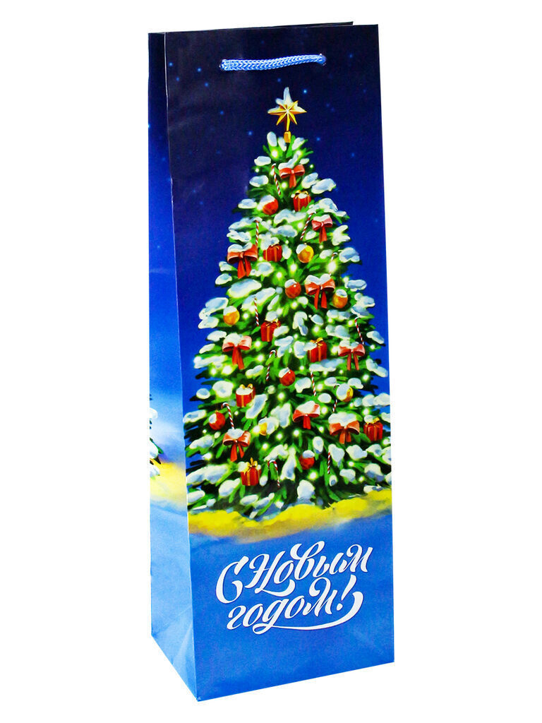 Пакет подар. бум. новогодн. 12*36*8см(под бутылку) 157 гр/м "Праздничная ёлка"