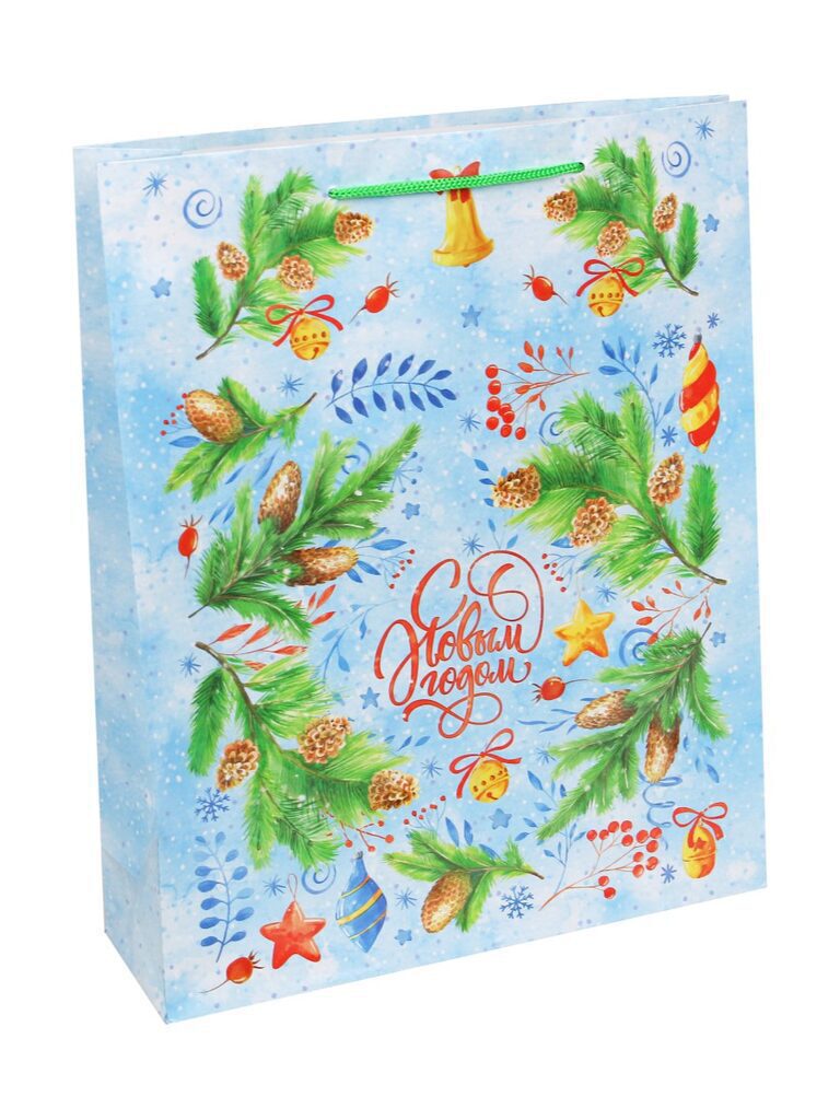 Пакет подар. бум. новогодн. 11*14*6см, 128г/м  "Новогоднее поздравление"