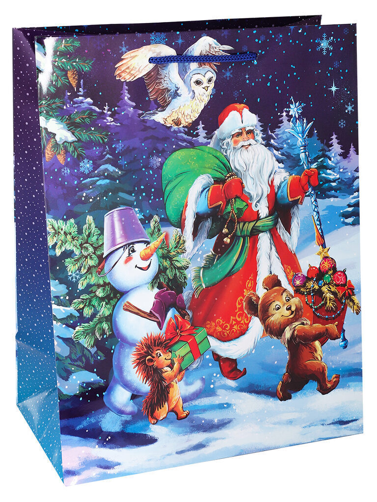 Пакет подар. бум. новогодн. 11*14*6см, 128г/м  "Дед Мороз к нам спешит!"