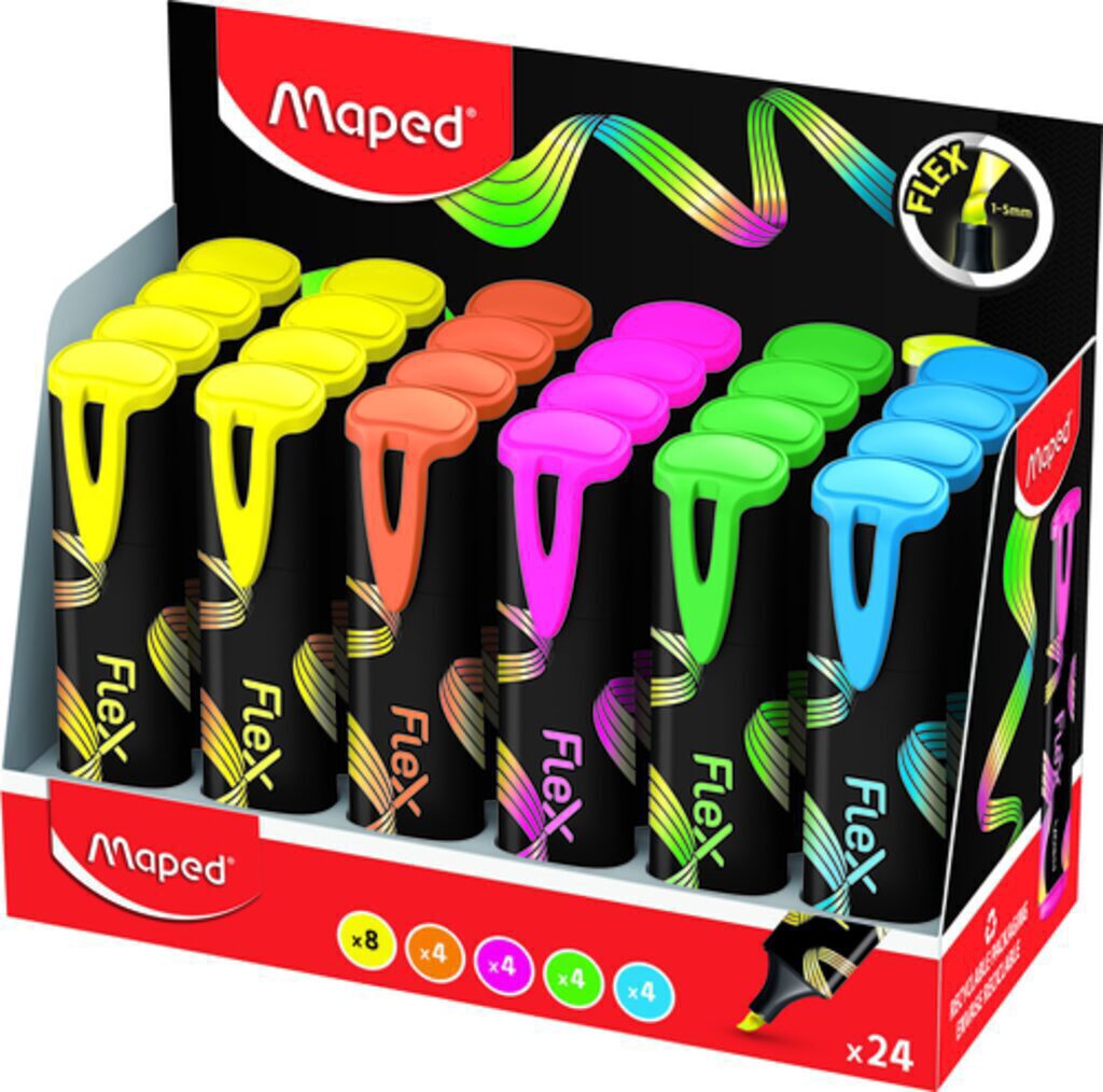 Текстовыделитель FLUO PEP'S FLEX  гибкий наконечник 1- 5 мм. ассорти в дисплее