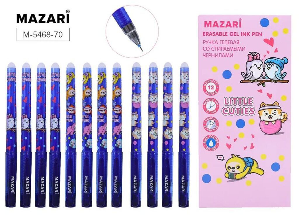 Ручка гелевая стираемая MAZARI "Little cuties" синяя, 0,5мм