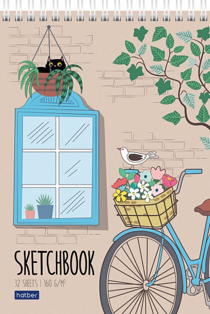 Скетчбук А5  32л., гребень, 160гр/м2 "Летняя прогулка" тв.подл., с эскизами