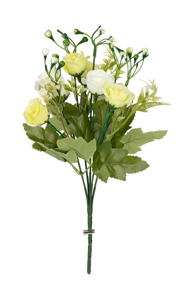 Декоративные элементы "Ветка роз" белый/св.желтый 32см, пластик, ткань