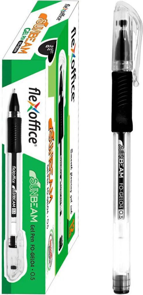 Ручка гелевая  FlexOffice Sunbeam 0,5мм, черная, игольч. наконечник, рез. грипп  для ЕГЭ
