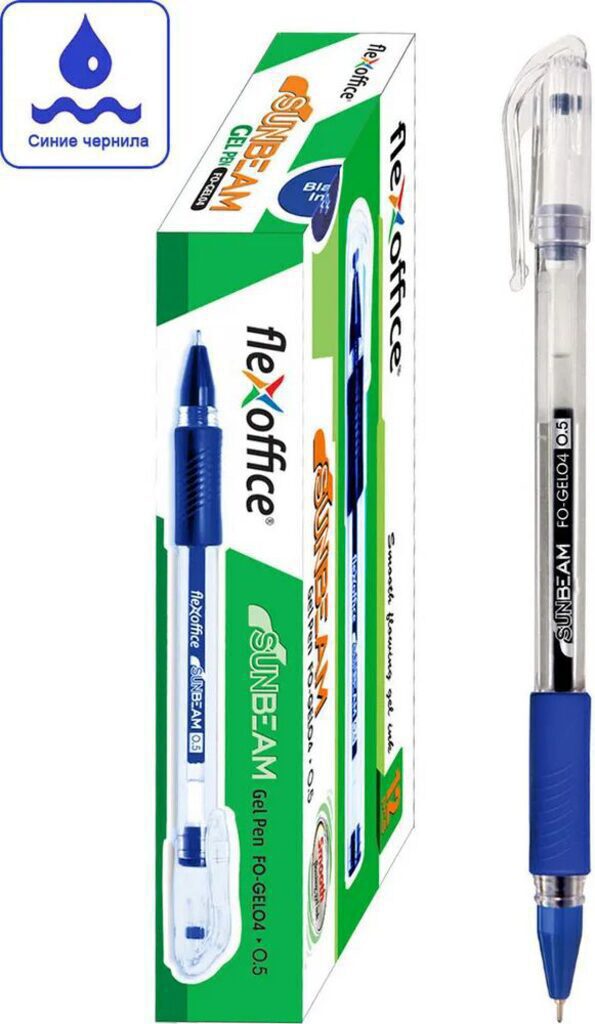 Ручка гелевая  FlexOffice Sunbeam 0,5мм, синяя, игольч. наконечник, рез. грипп