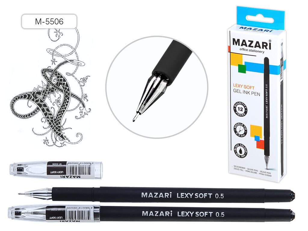 Ручка гелевая MAZARI "Lexy soft" черная, 0,5мм, стержень 135,2мм