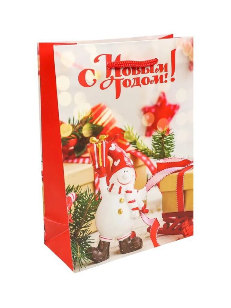 Пакет подар. бум. новогодн. 14*20*65см 210гр/м "Счастливого праздника!"