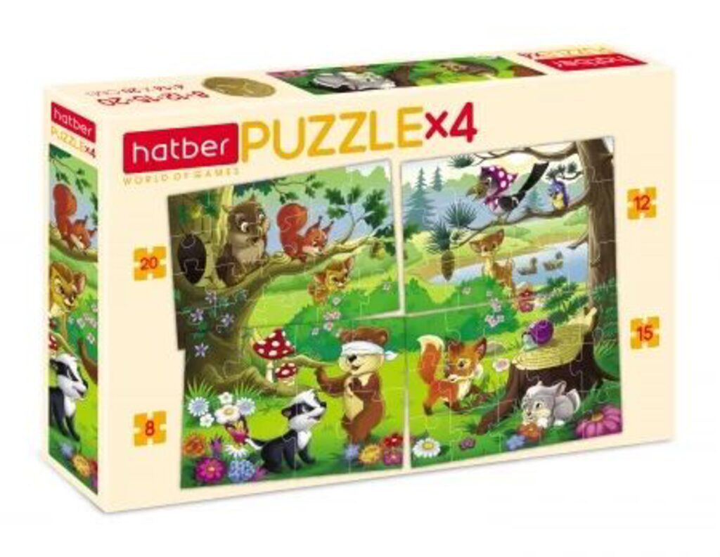Пазл 4в1 200*140мм.  8+12+15+20 элементов "Лесные жители"