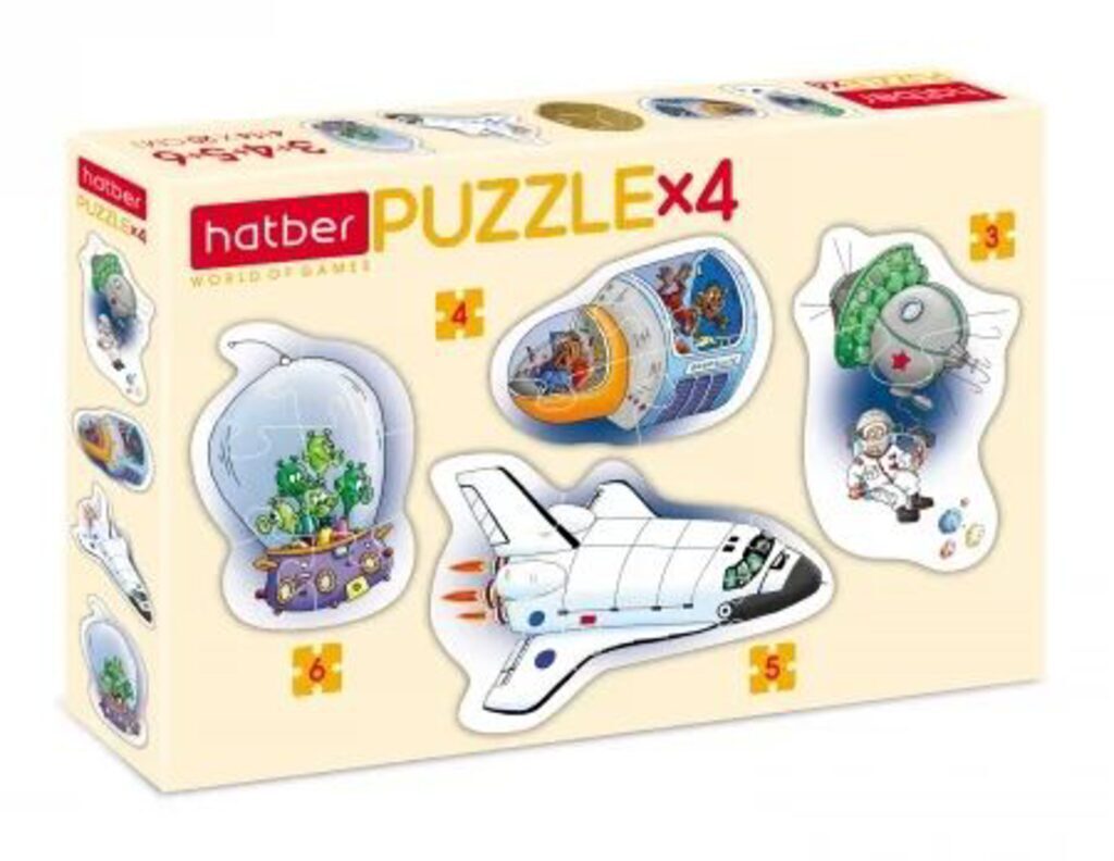 Пазл 4в1 200*140мм.  3+4+5+6 элементов "Космические истории"