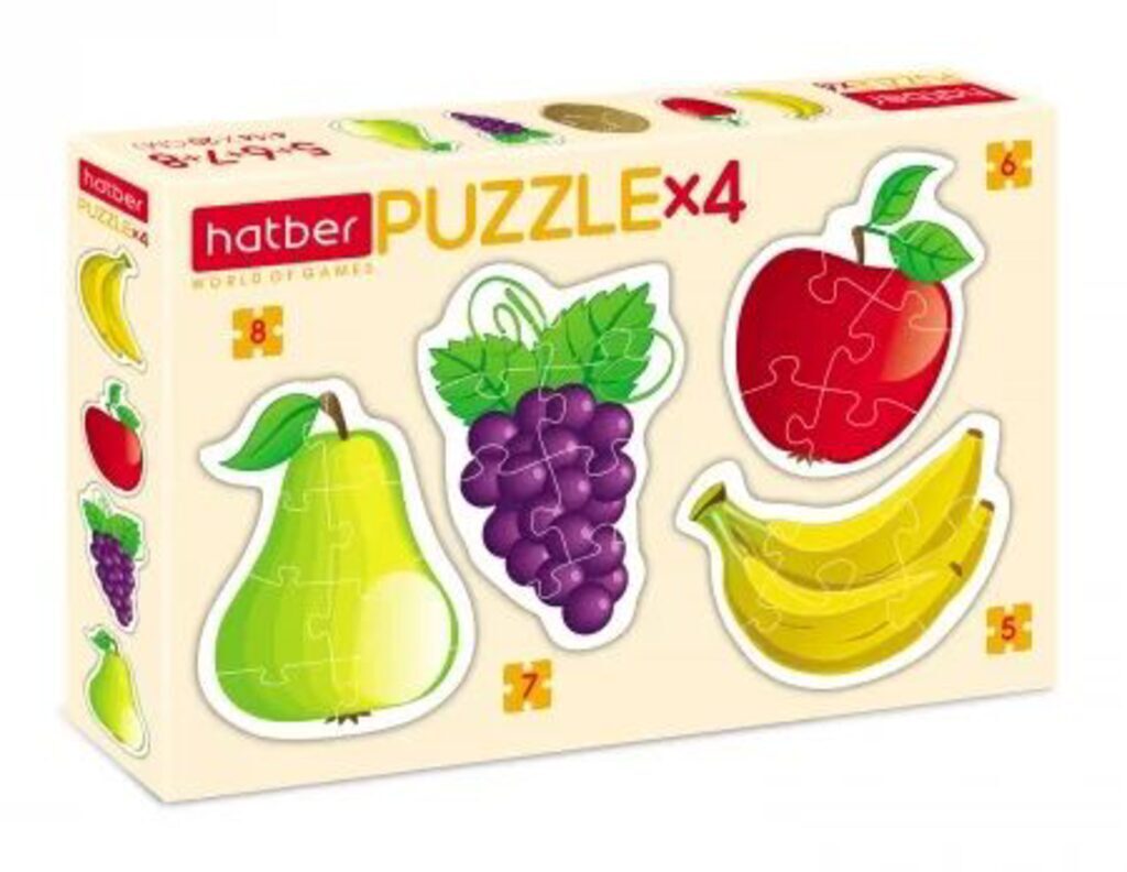 Пазл 4в1 200*140мм.  5+6+7+8 элементов "Яркие фрукты"