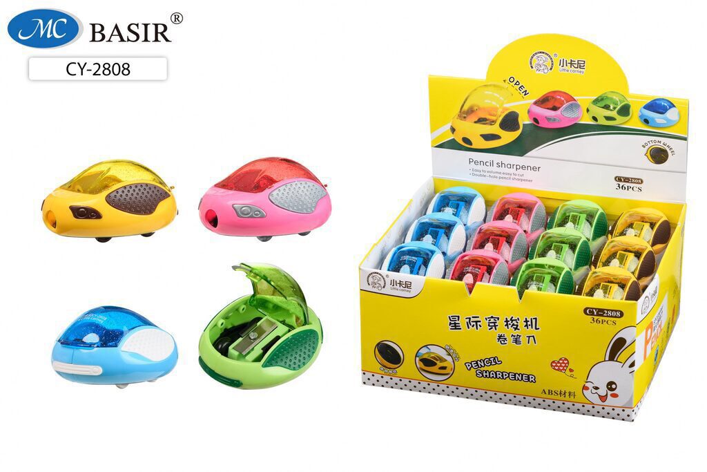 Точилка пласт. 1 отв. "Машина" с контейнером, 4 цв.