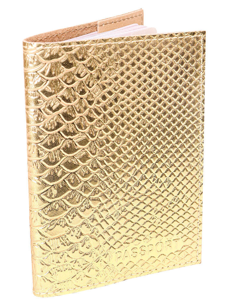 Обложка для паспорта натуральная кожа Железный Питон, золотой