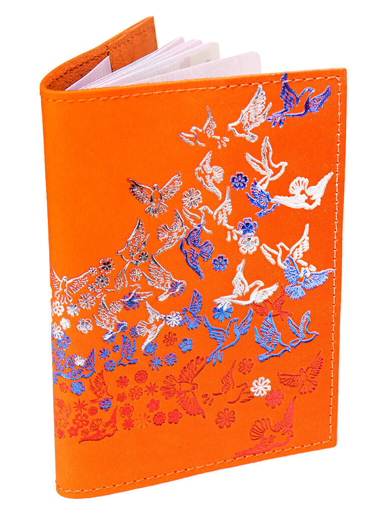 Обложка для Паспорта натуральная кожа Летящий Флаг, рыжий, тиснение тремя цветами