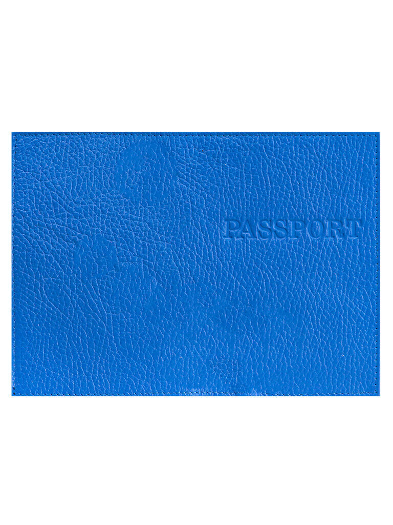 Обложка для Паспорта натуральная кожа PASSPORT синий, тисн.конгрев