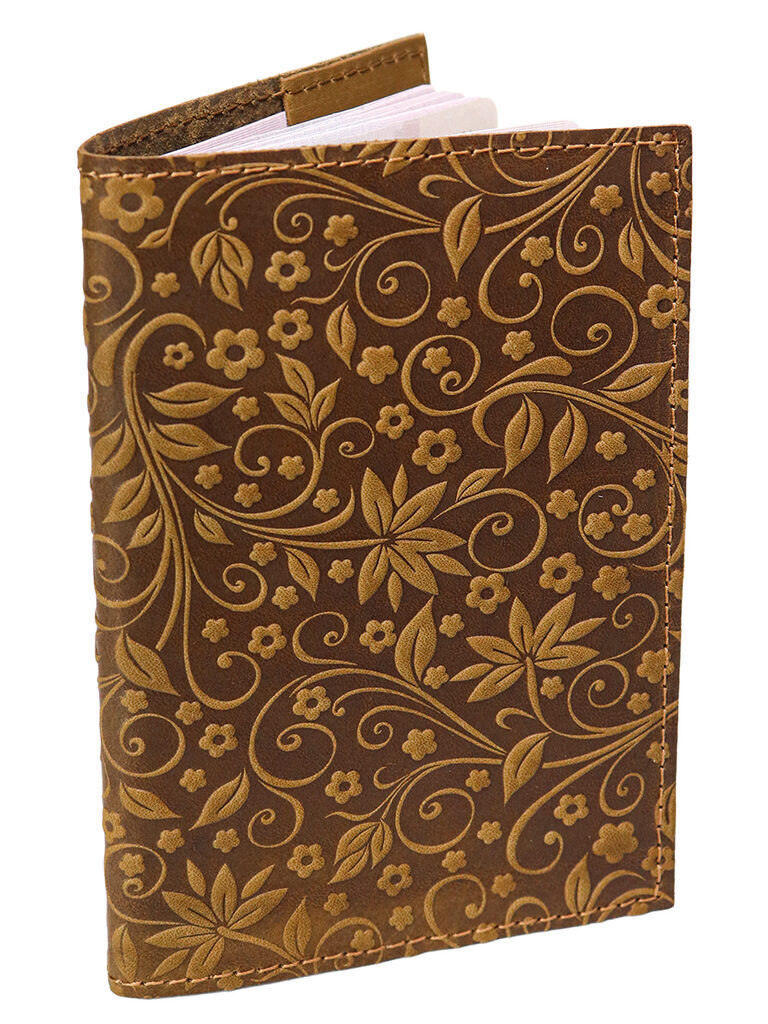 Обложка для Паспорта натуральная кожа Флаверс оливковый, сплошное тиснение по коже