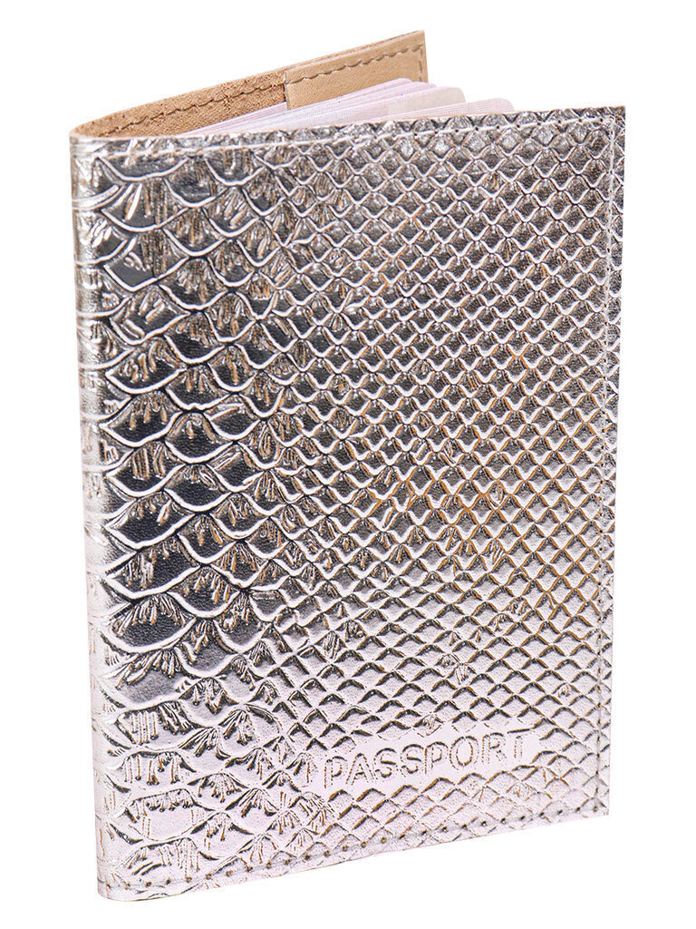 Обложка для паспорта натуральная кожа Железный Питон, серебряный