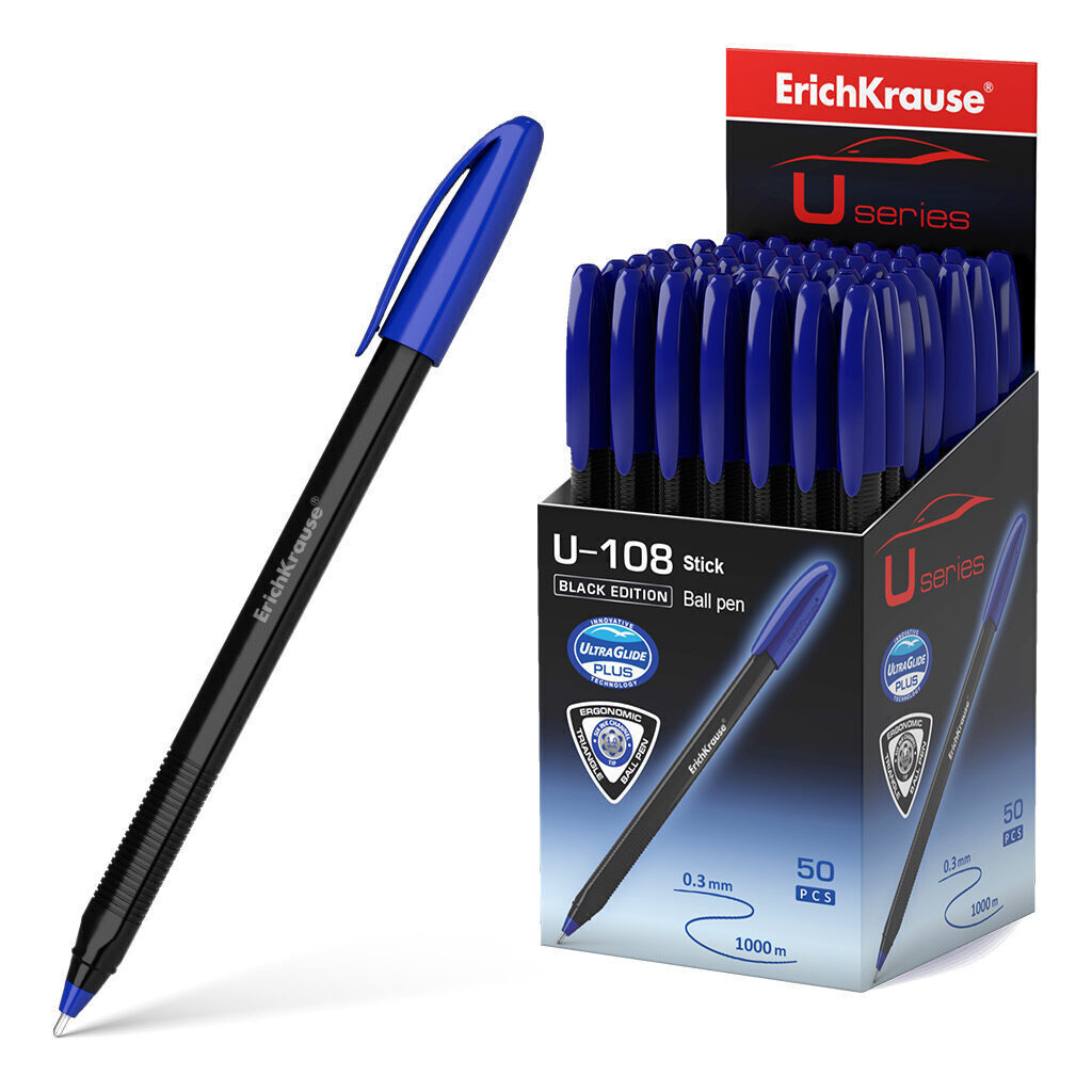 Ручка шар. ЕК ULTRA GLIDE Black Edition Stick U-108 синяя, 1мм, непрозр.корп.