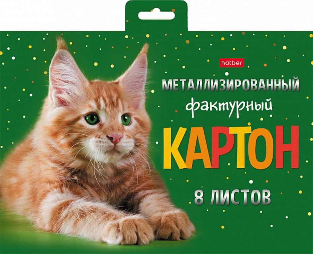 Картон цв. А5 1цв.  8л. металлизир., одностор., фактурн. "Рыжий котик"*