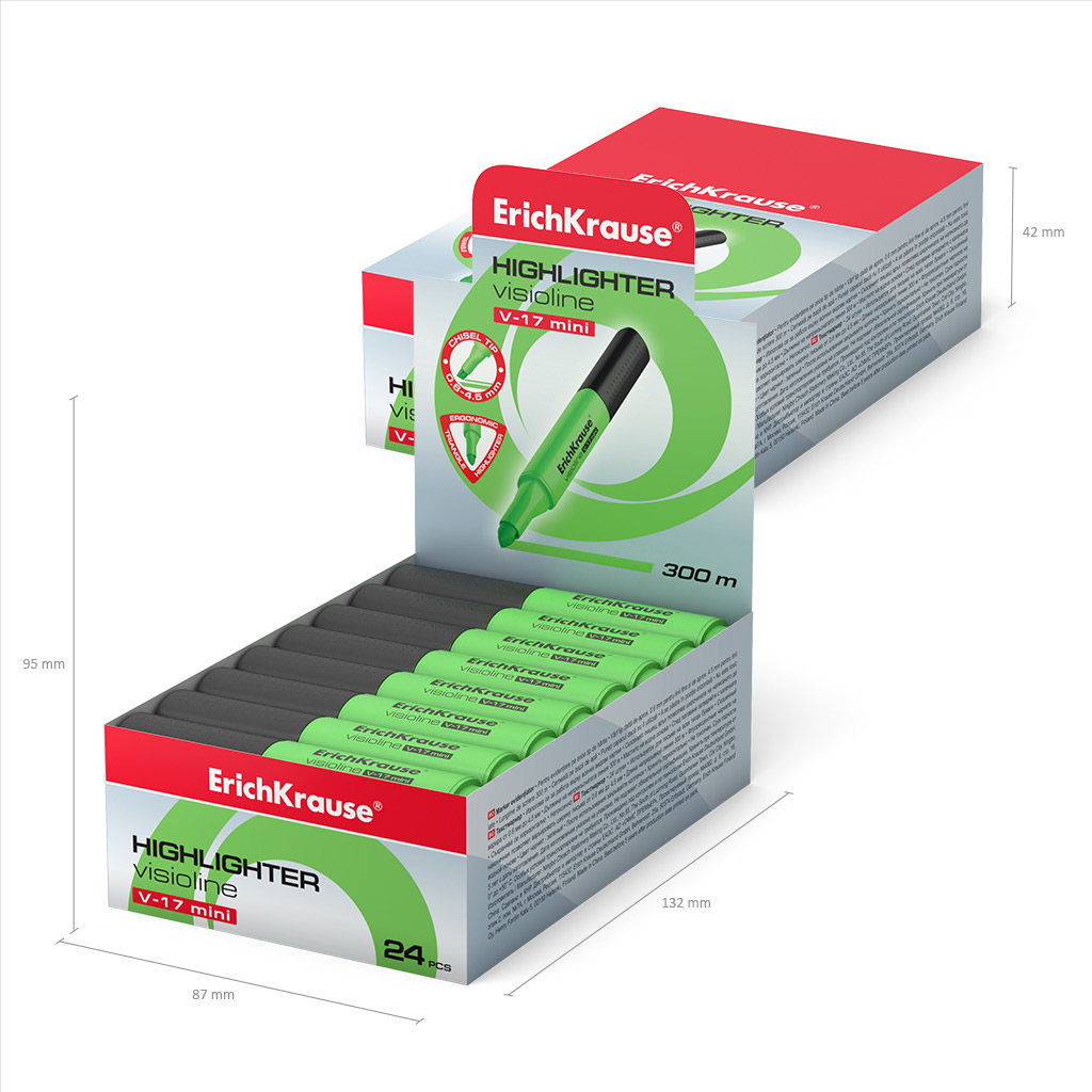Текстмаркер ErichKrause Visioline V-17 Mini Neon, цвет чернил зеленый (в коробке-дисплее 24 шт.)