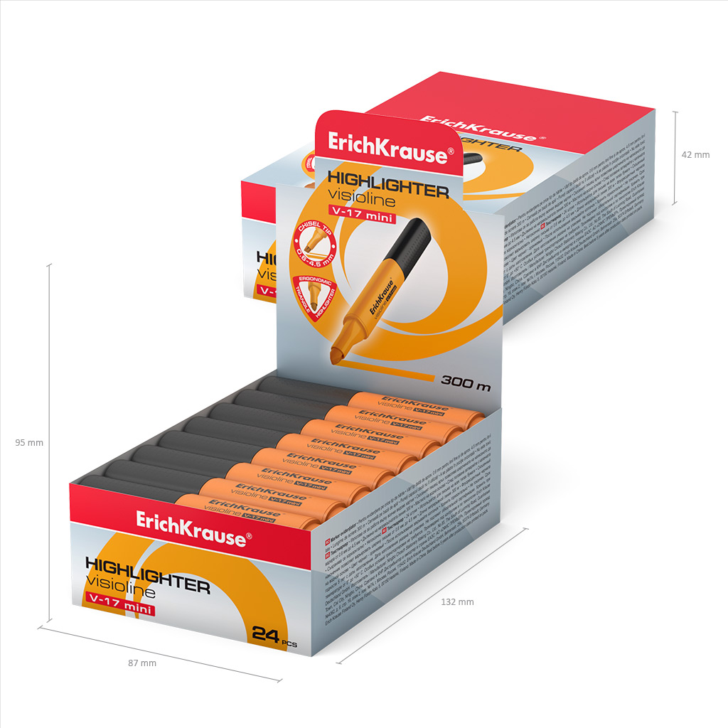 Текстмаркер ErichKrause Visioline V-17 Mini Neon, цвет чернил оранжевый (в коробке-дисплее по 24 шт.)