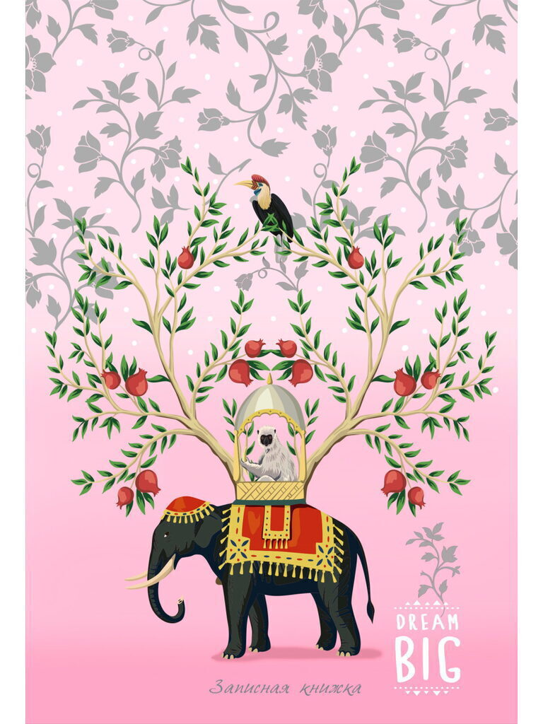 Блокнот А5 7БЦ  80л "Верхом на слоне" кл., глянц.лам., лен, серебро*