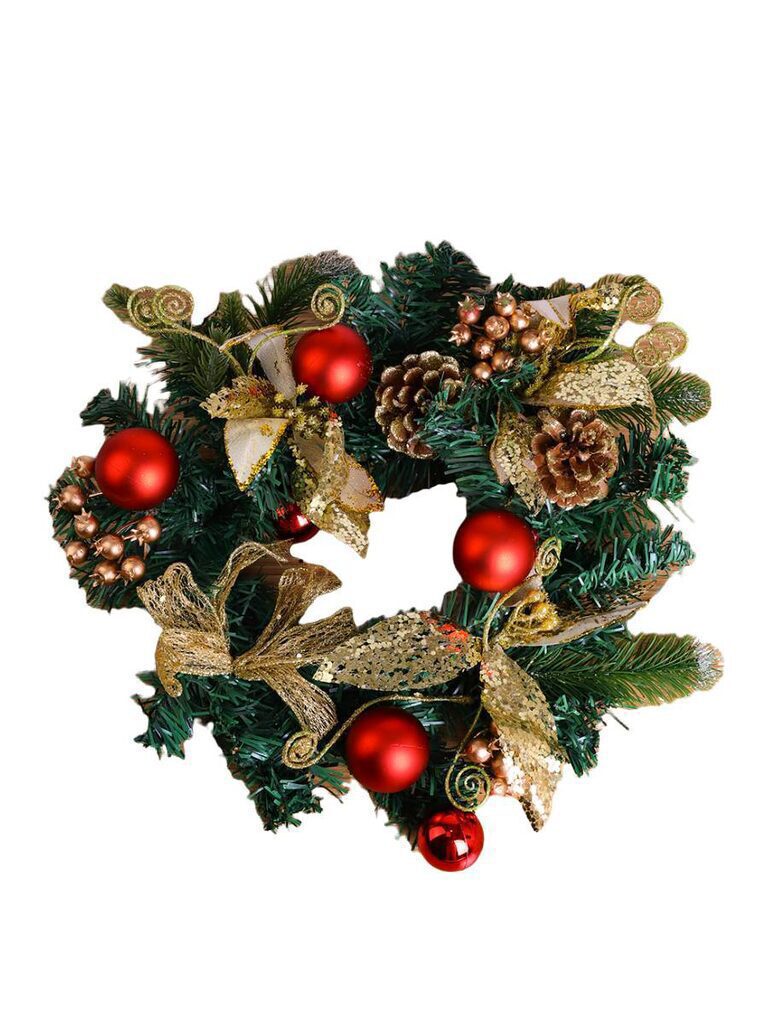 Венок 22см с красными шариками и золотыми цветами