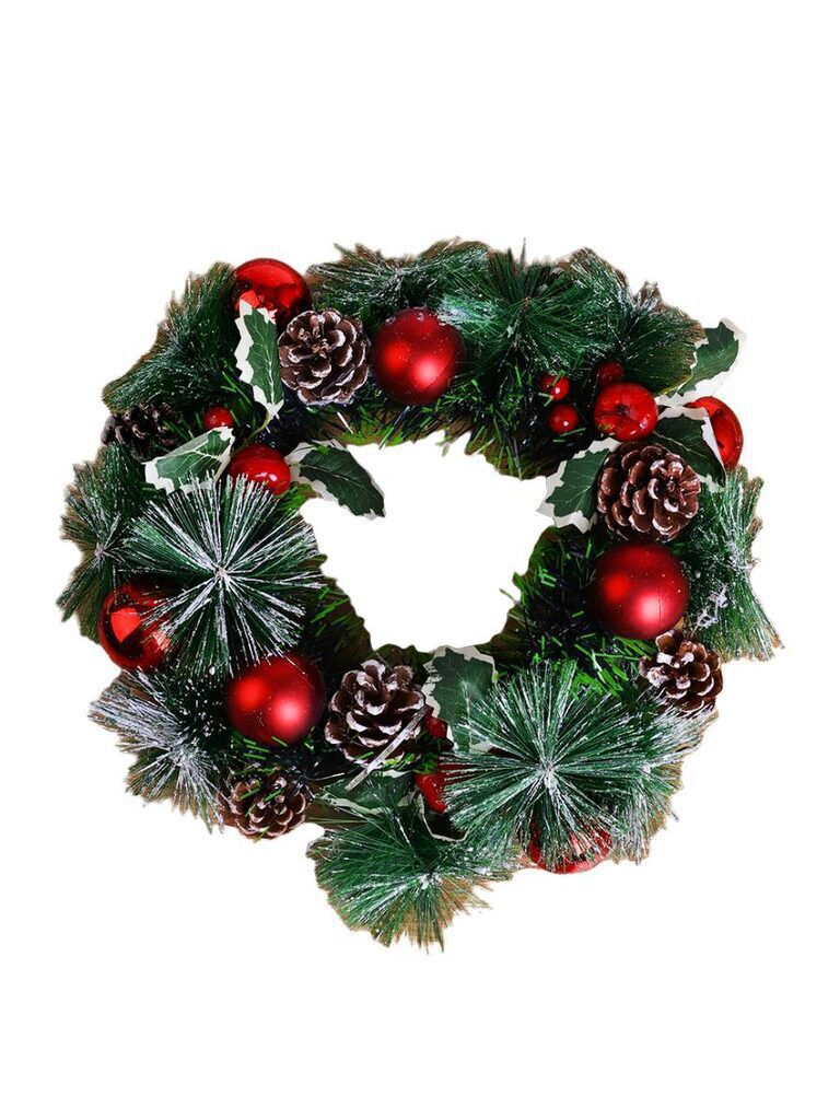 Венок 40см с красными ягодами и шишками