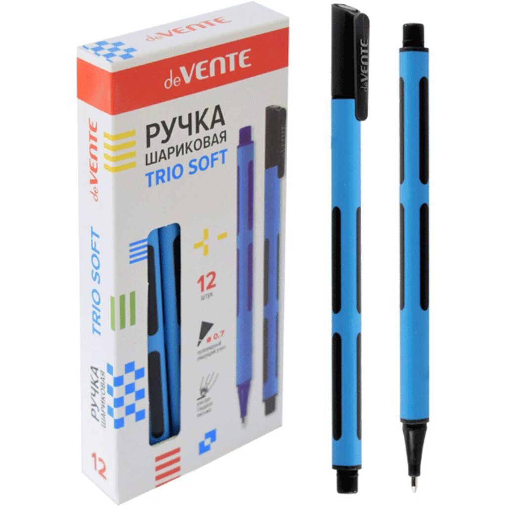 Ручка шар. deVENTE "Trio Soft", 0,7мм, на масл. осн., черная, трехгр.корпус