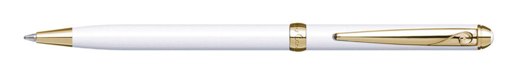 Ручка подарочная шариковая PIERRE CARDIN SLIM, корпус белый, латунь,сталь и позолота