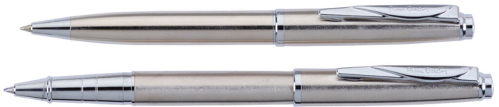 Набор: ручка шариковая+роллер Pier Cardin, корпус-латунь, стальное покрытием. Отделка-сталь, хром