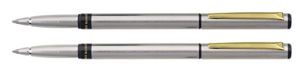 Набор: ручка шариковая+роллер Pier Cardin, корпус-латунь серебристая Отделка-сталь,позолота