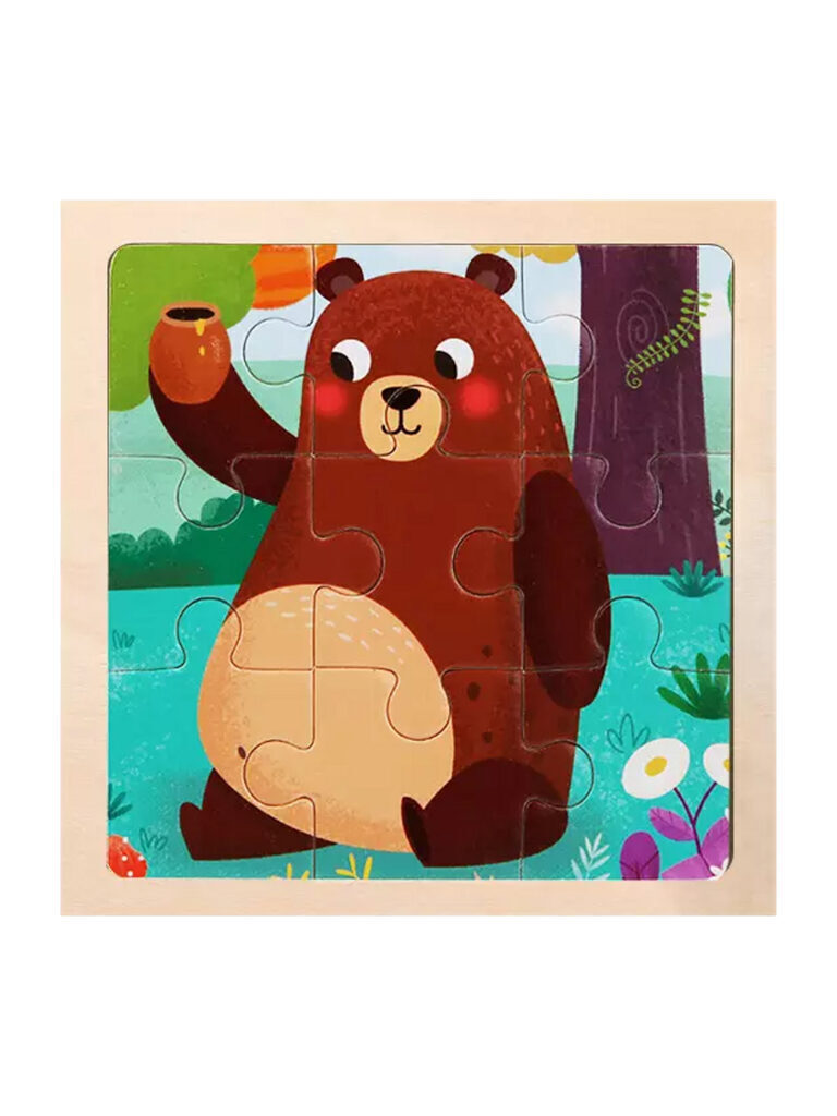 Пазл-рамка деревянная 9 элементов 11*11см "Мишка"