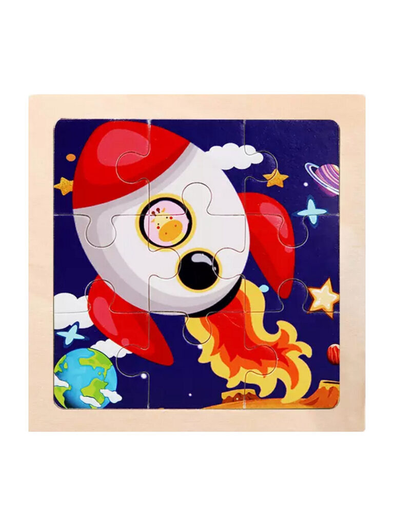 Пазл-рамка деревянная 9 элементов 11*11см "Ракета"