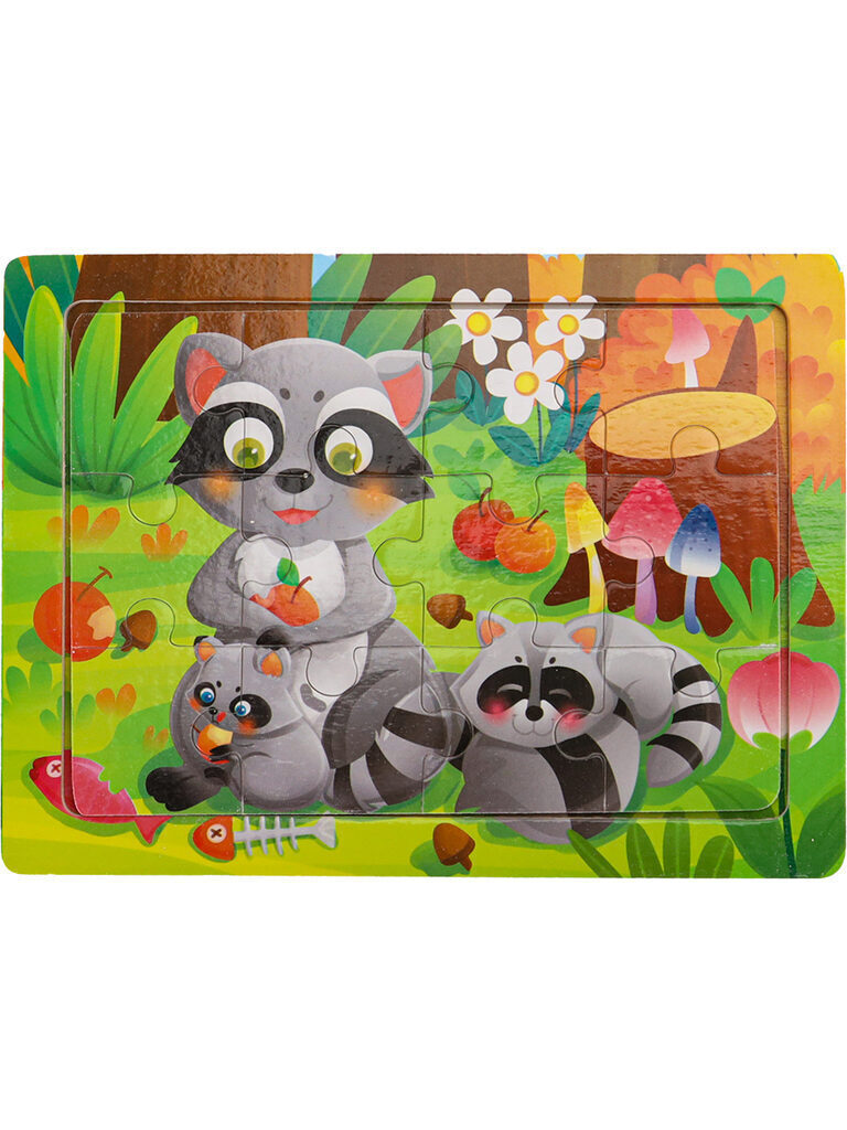 Пазл-рамка деревянная 9 элементов 11*11см "Енотики"