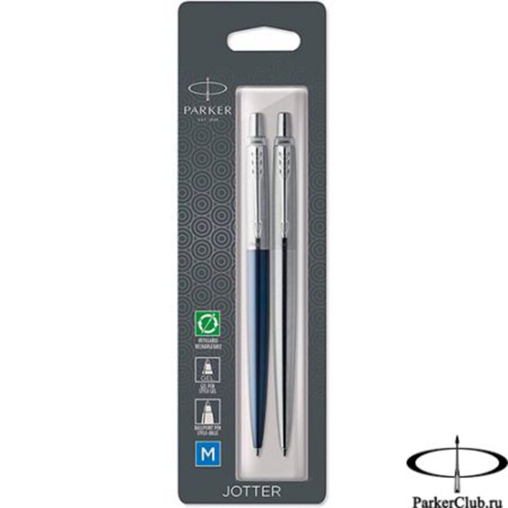 Набор Parker Jotter London Шариковая ручка Blue +  гелевая ручка Stainless Steel, кнопочн., блистер