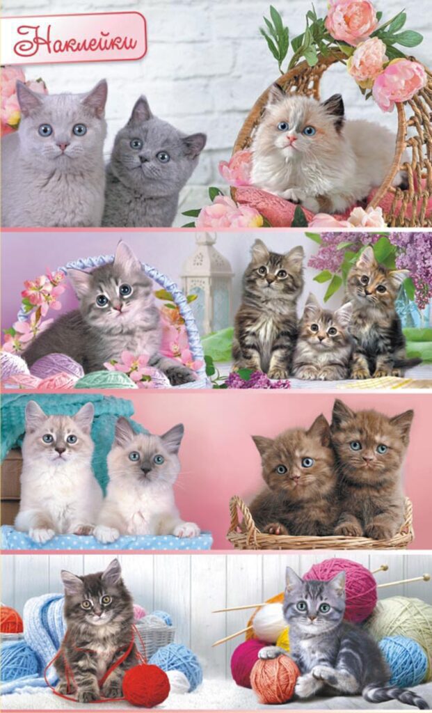 Наклейки детские 16*9см  "Кошки" с блёстками
